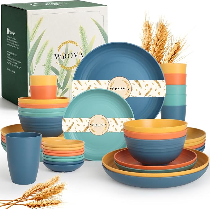 Plates and Bowls Sets, Wheat Straw Dinnerware Sets, Dishes Set by WROVA