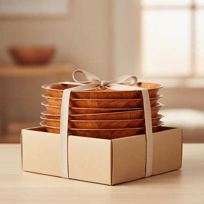 Fonteme|Winco 10-inch Wooden Serving Bowl, Set Of 6 | Round | Stackable | EZ To Wash | Great For Salads, Fruits, Snacks, And More [6PK]