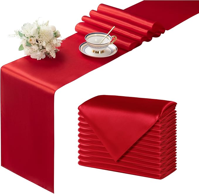 Manyshofu Red Satin Table Runner 12x108 by Manyshofu