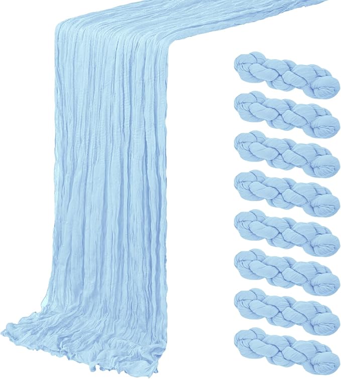 8 Pack Baby Blue Cheesecloth Table Runner 20 x 120 inch Gauze Table Runners 10 by ACSUIT