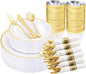 WELLIFE 210 Piece Gold Plastic Dinnerware Set, Include: 30 Dinner Plates by WELLIFE
