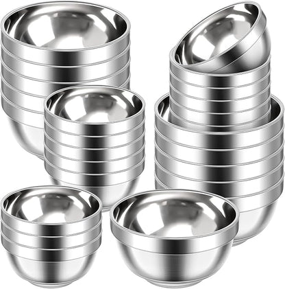 Mimorou 20 Pack 304 Stainless Steel Bowls Set 13oz 20oz Metal Double Walled Insulated Snack Mixing Lightweight Multipurpose Toddler Dinner Bowls for Ice Cream, Cereal, Snack