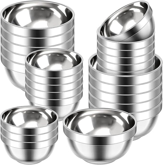 Mimorou 20 Pack 304 Stainless Steel Bowls Set 13oz 20oz Metal Double Walled Insulated Snack Mixing Lightweight Multipurpose Toddler Dinner Bowls for Ice Cream, Cereal, Snack