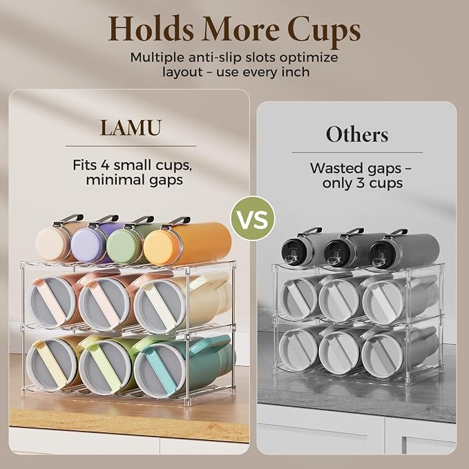LAMU Stackable Water Bottle Organizer Holder Tumbler Cup Storage Rack | 3 Tier - Image 4