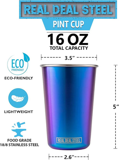 Real Deal Steel Rainbow Cups 16 oz Pint Cups, Stackable Tumblerrs, Eco Friendly - Image 2