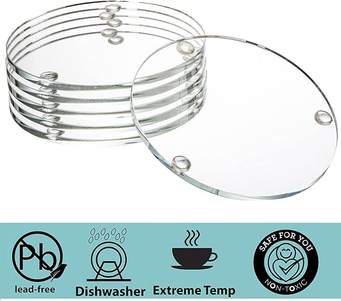 Set of 6 Round Glass Drink Coasters, 3.5 Inch Crystal Coasters Decorative Glass - Image 5