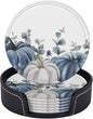 6 Pcs Blue White Pumpkins Leather Coasters by Jfniub