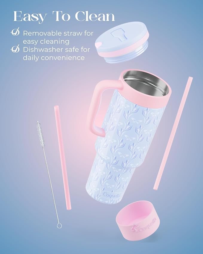 40 oz Insulated Tumbler with Handle and Push-Button Straw Lid, Stainless Steel - Image 6
