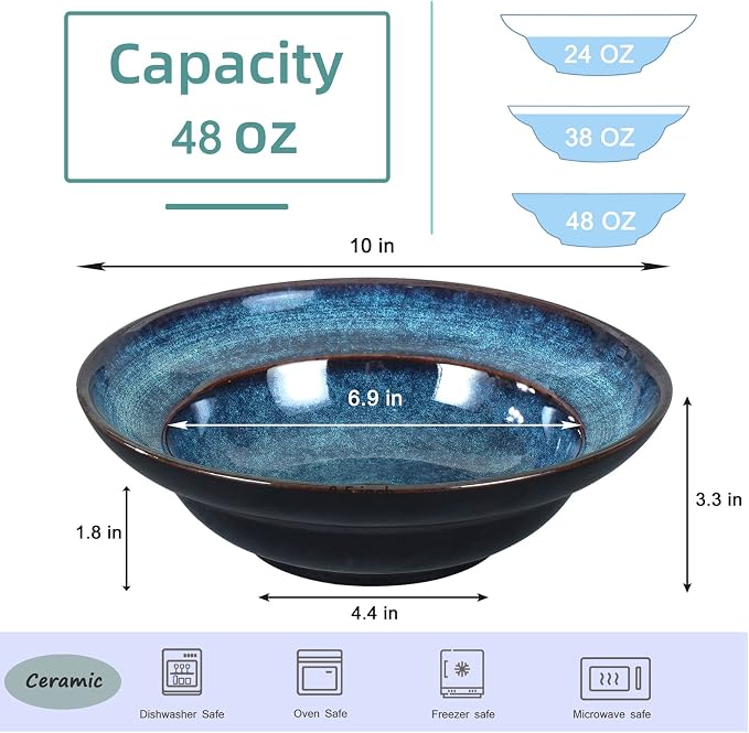 Ceramic Pasta Salad bowl, 48oz Deep Porcelain Pasta Plate, Large Serving Bowls - Image 5