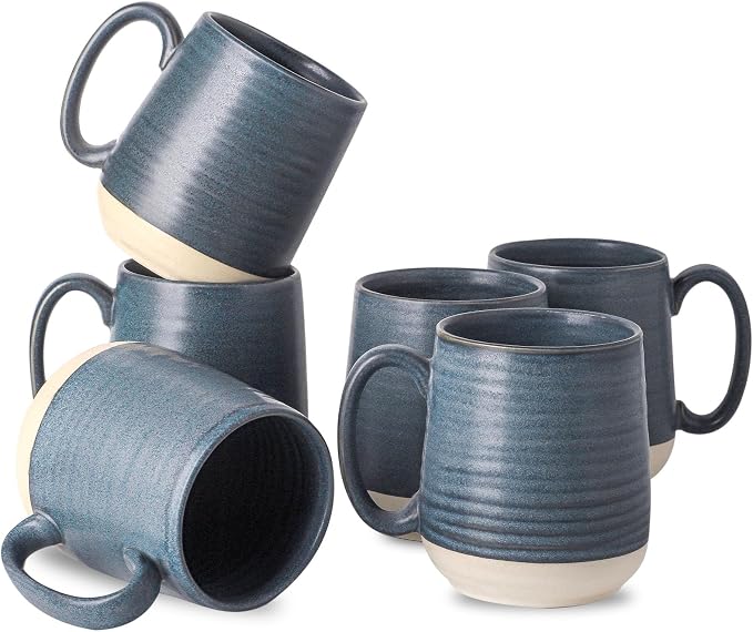 HASENSE Porcelain Coffee Mugs Set of 6, 15 Ounce Large Ceramic Coffee Cups Set by Hasense
