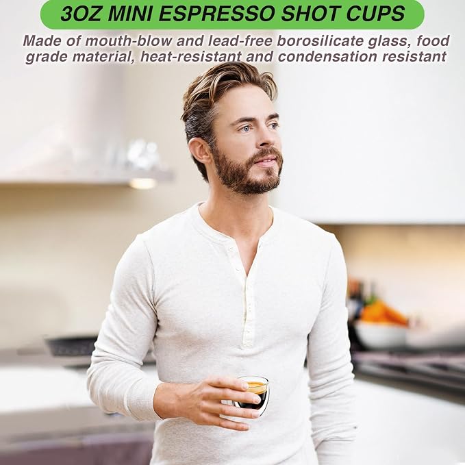 Espresso Cups Set of 4, 3oz Espresso Shot Glass Double Walled Coffee Cups | - Image 6