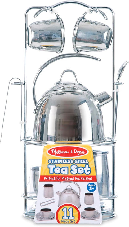 Melissa & Doug Stainless Steel Pretend Play Tea Set and Storage Rack - Image 6