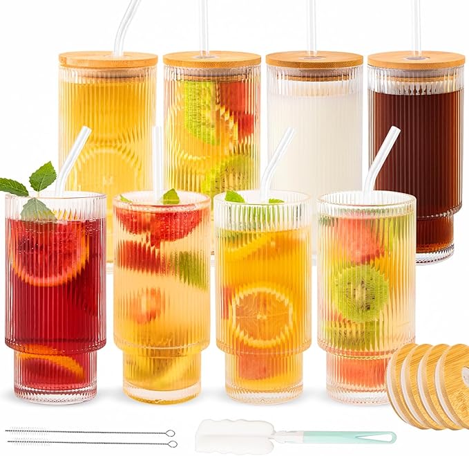 8 Pcs 11oz Ribbed Glass Cups by SogYupk