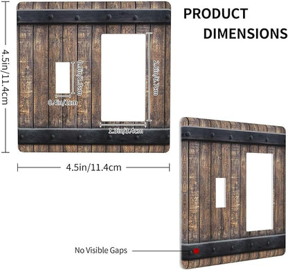 Light Switch Cover Rustic Barn Door Vintage Country Wood Board 2 Gang Toggle Rocker Combo Socket Cover Wall Plates Decorative Switch Plates and Outlet Covers for Farmhouse Cabin Decor