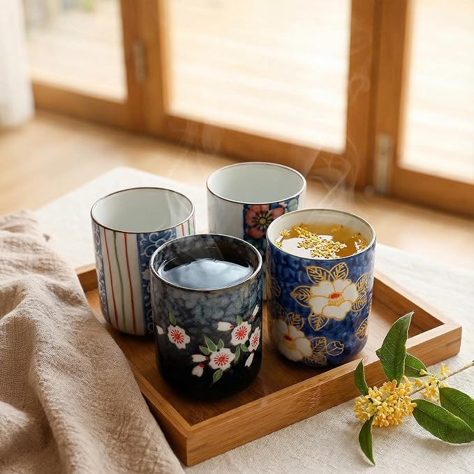 Japanese Tea Cups, 10 Oz Ceramic Handleless Coffee Mugs, Microwave Dishwasher - Image 6