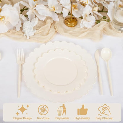 100pcs Ivory Plastic Plates Fancy Scalloped Plates - Image 7