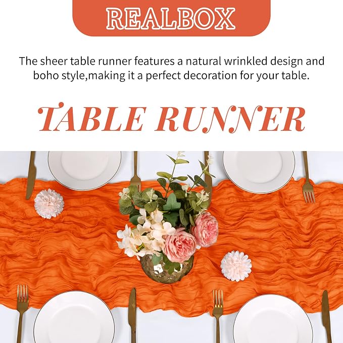6 Pack Orange Cheesecloth Table Runner 17x108 Inch Semi Sheer Boho Gauze Cheese - Image 4