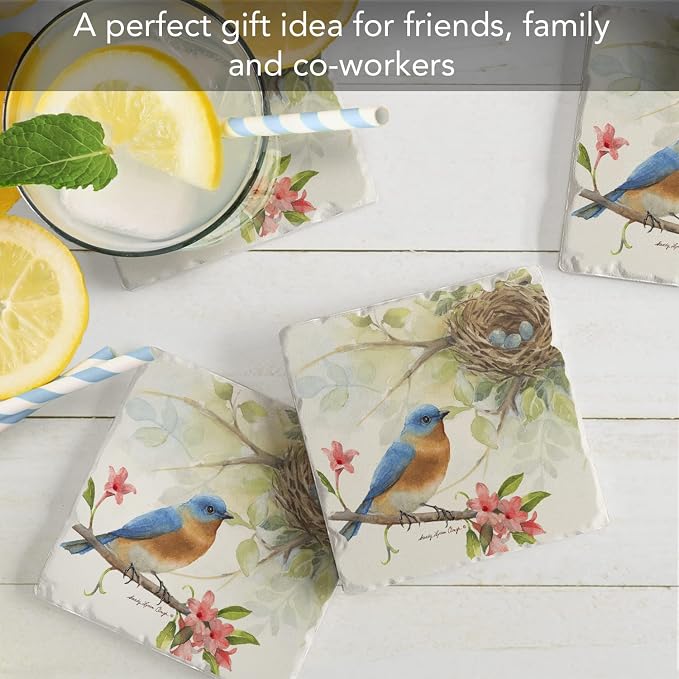 Thirstystone Bluebird Birdsong 4 Pack Tumbled Tile Stone Coasters | 4" Square - Image 7