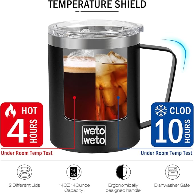 WETOWETO Coffee Mug with Handle, 14oz Insulated Stainless Steel Reusable Coffee - Image 3