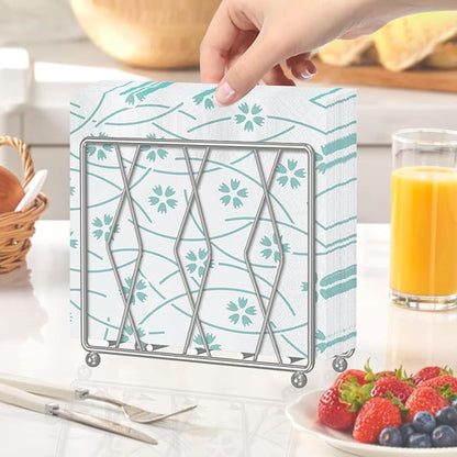 Napkin Holder for Table, Modern Metal Napkin Holders for Paper Napkins & Kitchen Dining & Countertops, Cocktail Upright Napkin Holder Dispenser Suitable for All Room Decors (Large, Silver)