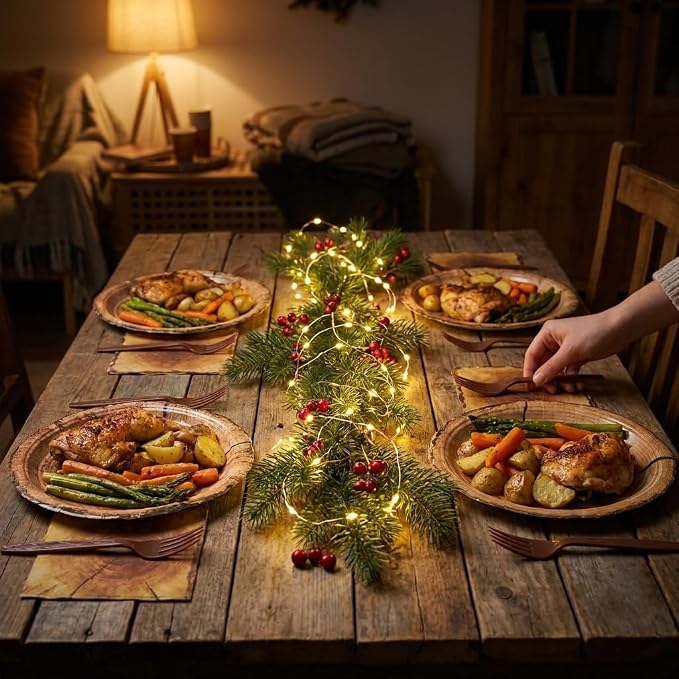 100 Pcs Disposable Rustic Wood Grain Slice Tableware Set - Image 6