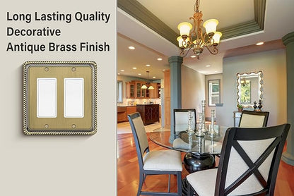 Henne Bery Rope Edge Decorative Wall Plate Switch Plate Outlet Cover (Double Decorator, Antique Brass)