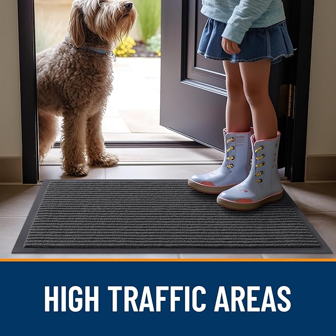OLANLY Front Door Mat Indoor Outdoor Entrance, Waterproof Heavy Duty Doormat, Fade Resistant, Low Profile, Easy Clean Patio Porch Welcome Floor Mats for Entry, 35x23, Charcoal Grey