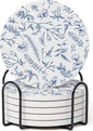 Set of 6 Floral Blue and White Coasters by Hoomey