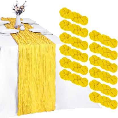 12 Pack Yellow Cheesecloth Table Runner 35 x 120 Inch | Boho Gauze Fabric by RestfulGlow