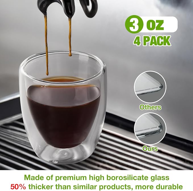Gencywe Double Walled Espresso Cups Set of 4, 3 Ounce Clear Expresso Coffee Mugs - Image 6
