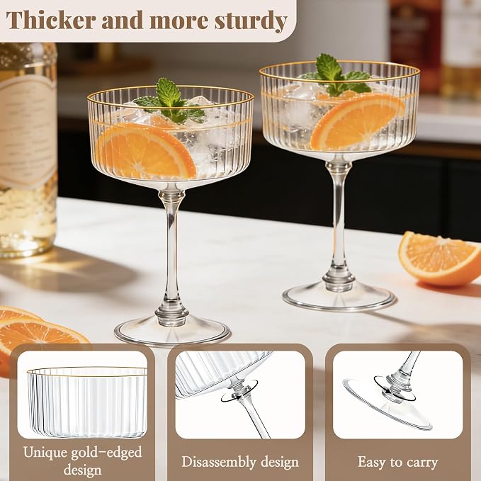 48PCS Plastic Martini Glasses, Unbreakable Reusable Champagne Coupe, Removable - Image 3