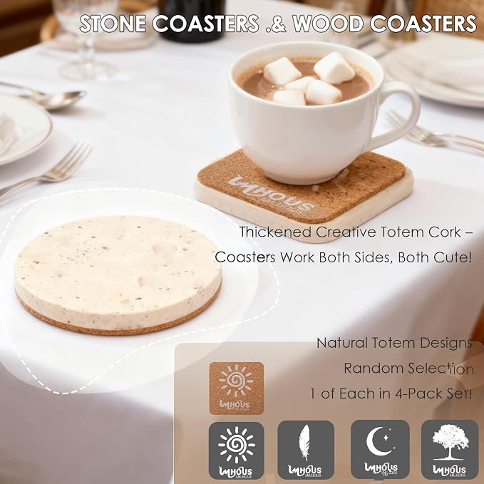 Travertine Stone Coasters Set, Durable Desk Coasters - Image 4