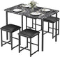 VECELO Kitchen Table and Chairs for 4, Dining Room Set with PU Chairs/Stools, Heavy-Duty Metal Frame, Faux Marble Tabletop, Space-Saving Design for Small Spaces, Easy Assembly, Veined Black