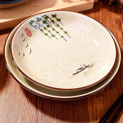 4-Piece Ceramic Dinnerware Set, Plate, Dish, Bowl, Spoon, Japanese Hand-painted Tableware set, A Good Tableware