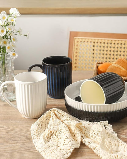 HASENSE Textured Large Coffee Mugs Set of 4, 16 Oz Ribbed Ceramic Cups - Image 7
