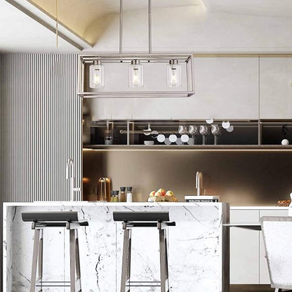 XILICON Dining Room Lighting Fixtures Hanging Farmhouse Brushed Nickel 3 Light Modern Pendant Lighting Contemporary Chandeliers with Glass Shade for Living Dining Room Bedroom Kitchen Island