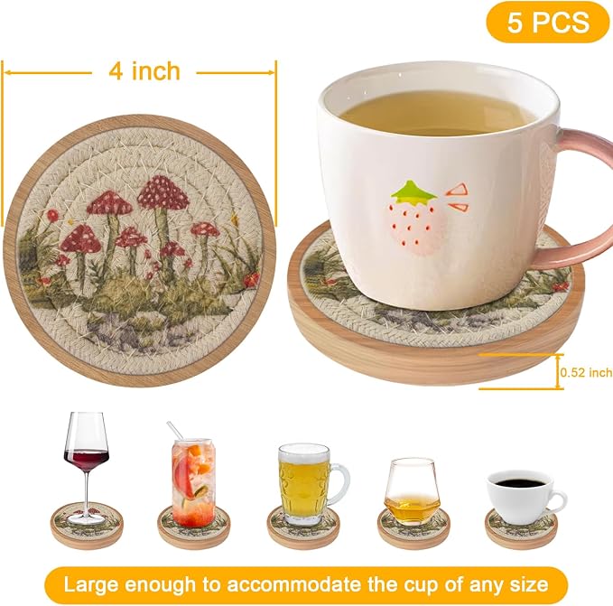 Wood Coasters for Drinks, Eykao Absorbent Coaster Sets of 5, Woven Drink - Image 6