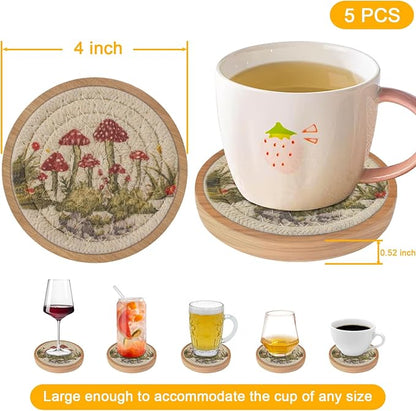 Wood Coasters for Drinks, Eykao Absorbent Coaster Sets of 5, Woven Drink - Image 6