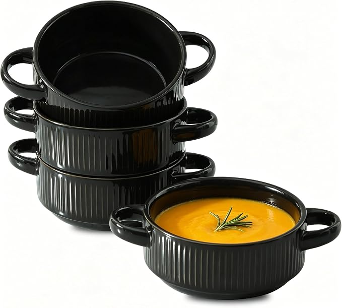 Soup Bowls with Handles, 23 oz French Onion Soup Crocks, Stackable Soup Bowl by Howise