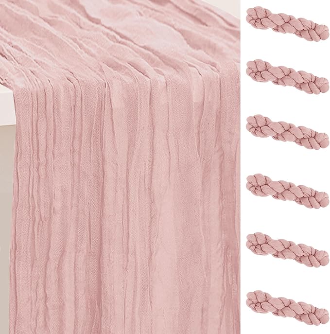 6 Pack Blush Pink Cheesecloth Table Runner 35x120 Inch 10Ft Rustic Gauze Cheese by SuBleer