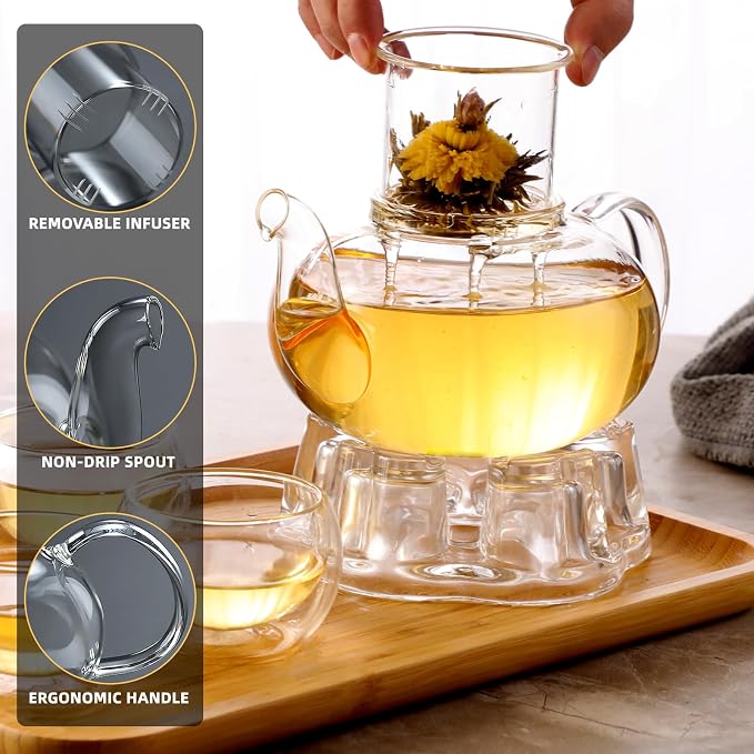 Glass Teapot Set, 34OZ/1000ML Glass Tea Kettle - Image 3
