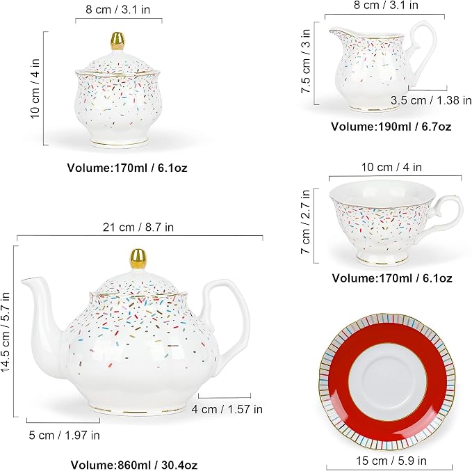 fanquare 21-Piece Colorful British Porcelain Tea Sets, 6 Cups and Saucers Set - Image 6
