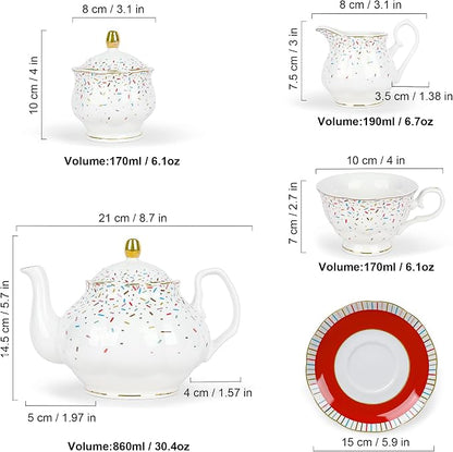 fanquare 21-Piece Colorful British Porcelain Tea Sets, 6 Cups and Saucers Set - Image 6