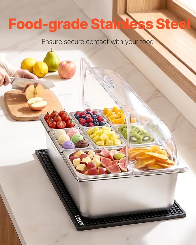 VEVOR Countertop Food Serving Display Container, Stainless Steel Food Salad - Image 2
