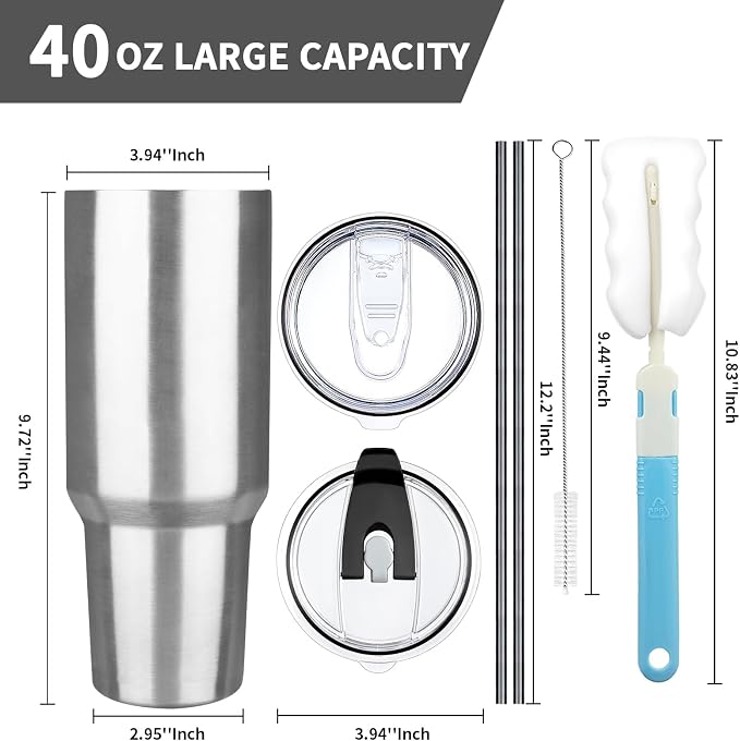 40 oz Tumbler with Lids and Straws, Stainless Steel Insulated Coffee Tumbler - Image 2