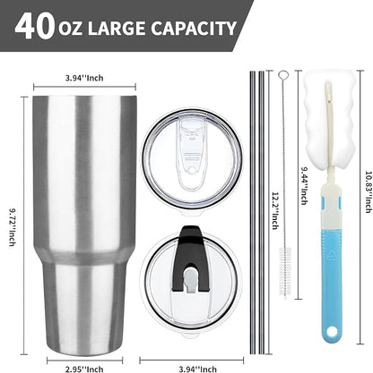 40 oz Tumbler with Lids and Straws, Stainless Steel Insulated Coffee Tumbler - Image 2