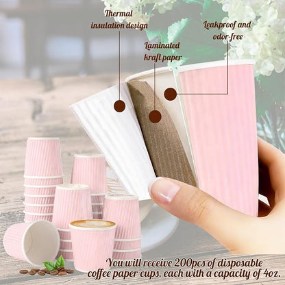 TINSKY 200 Pcs 4oz Paper Espresso Cups Ripple Wall Hot Cups - Image 7