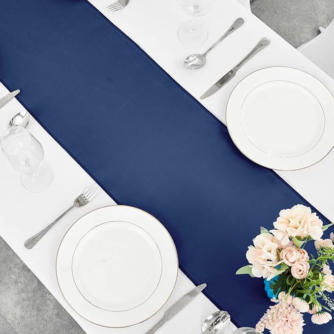 4-Pack Navy Blue Satin Table Runner 12 x 108 Inch Long Bright and Smooth Silk - Image 5
