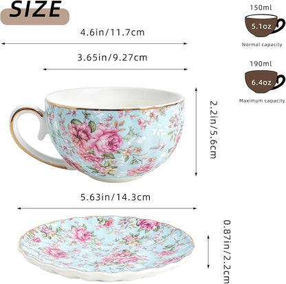 Agyiuns Tea Cup and Saucers, 6.4oz Floral Tea Cups - Image 2