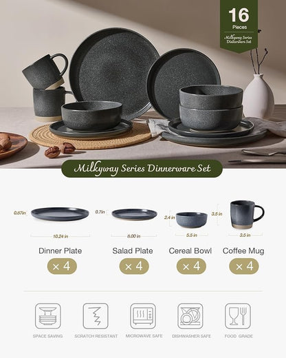 Famiware Milkyway 16-Piece Stoneware Plates and Bowls, Matte Dark Charcoal | - Image 2